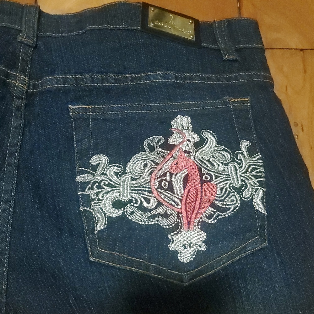 Baby Phat Dark Blue Denim y2k Jeans with :cats Meow !: Back Pockets - Picture 3 of 15